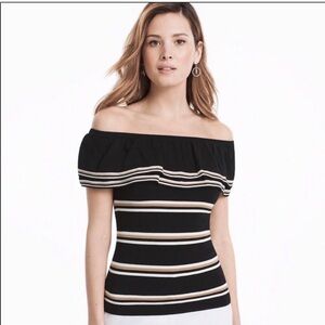 White House Black Market Black Off-Shoulder Striped Knit Camisole Size X-Small